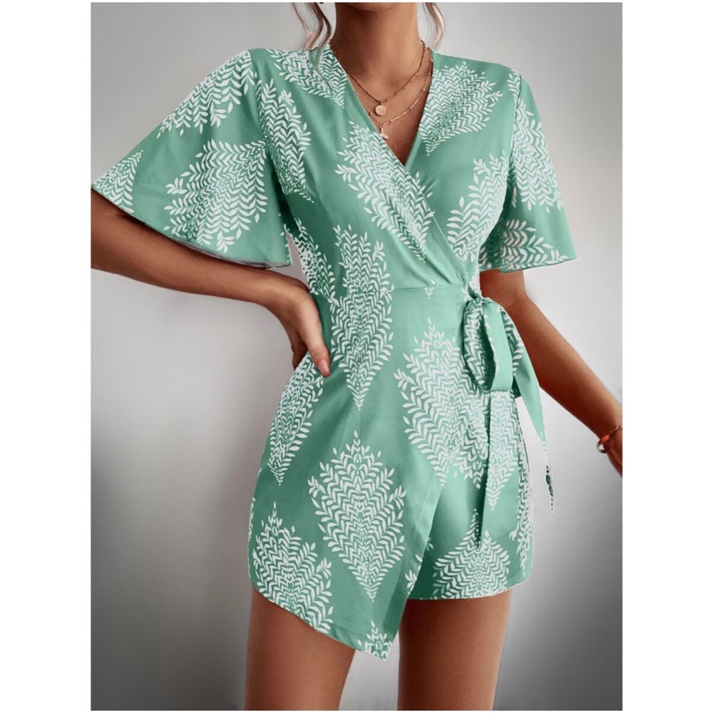 Boho Tropical Butterfly Sleeve Romper - Picture 2 of 5